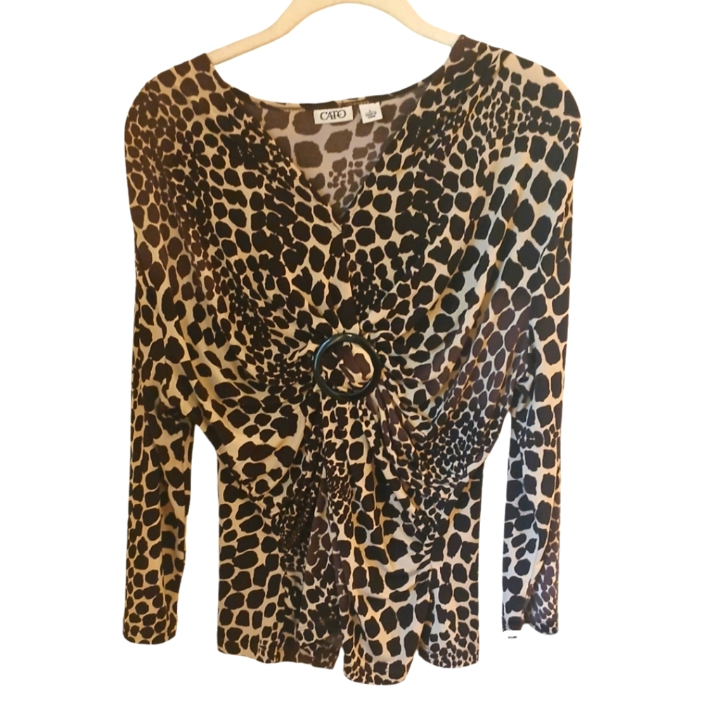Cato Women's Animal Print Top With Center Gather And Ruching Size L